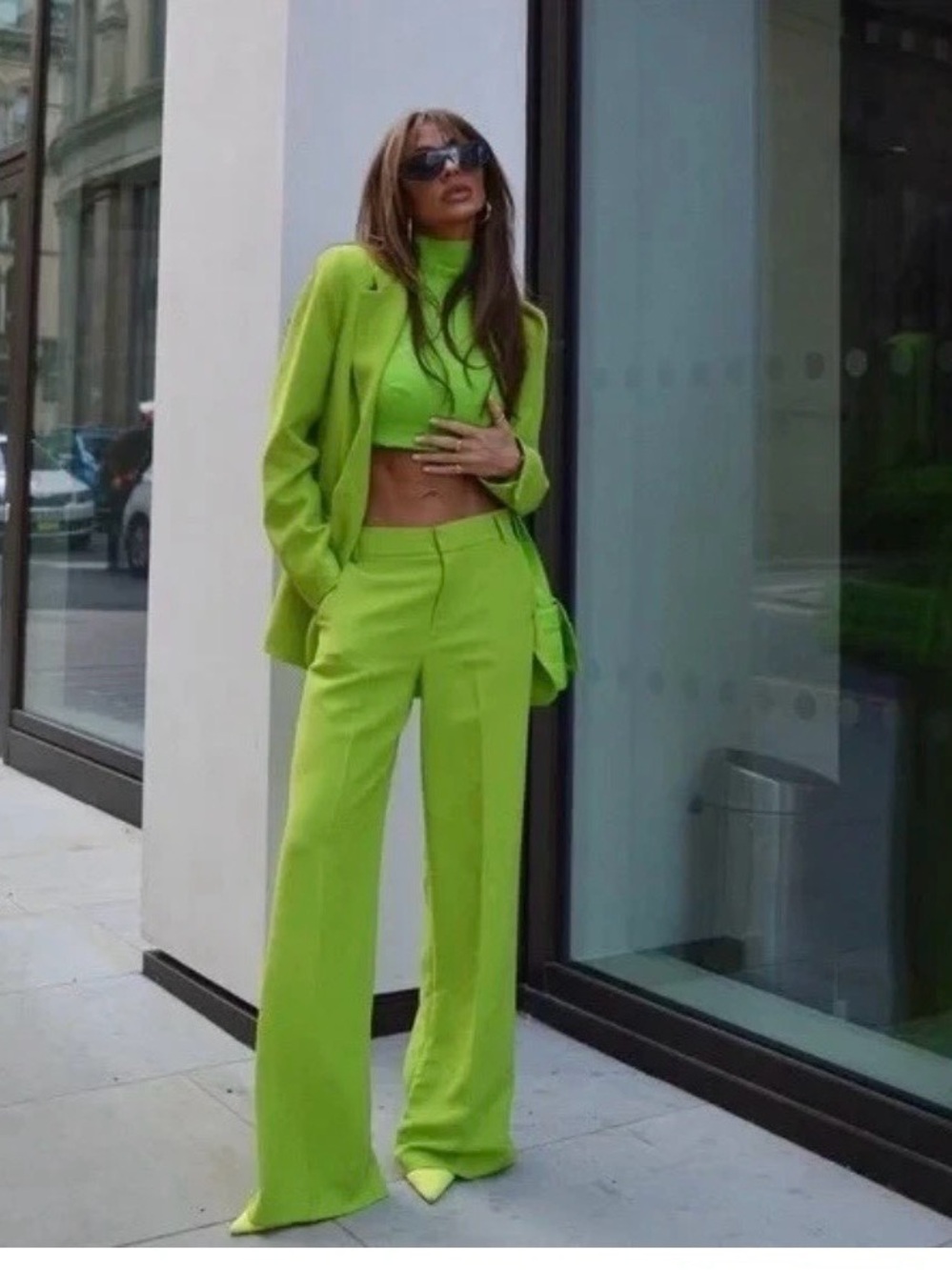 NWT attached Mid-waist trousers Zara Full Length Trousers Lime